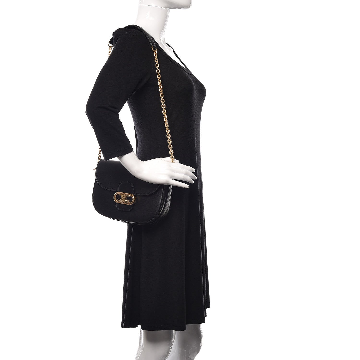 Celine Shiny Calfskin Medium Chain Maillon Triomphe Black 2 of 10