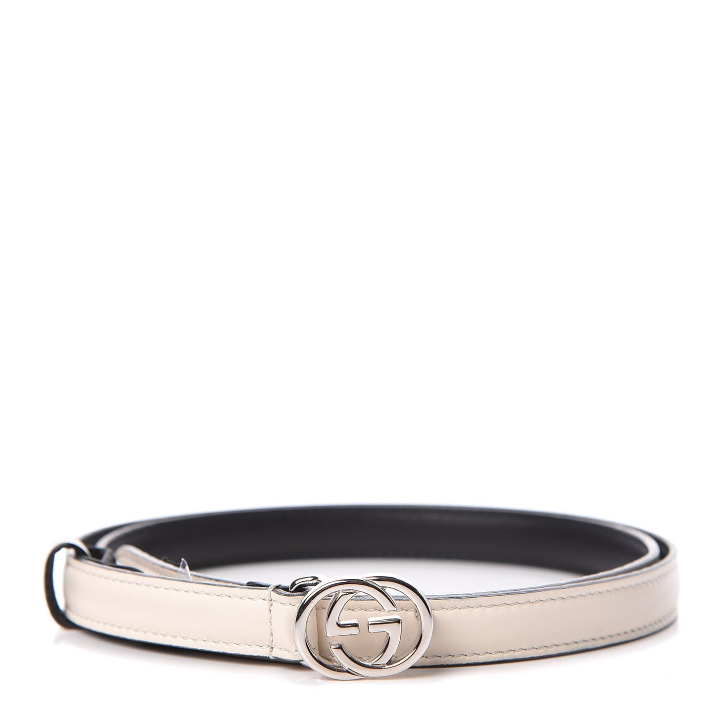 Moon Calfskin Nickel Interlocking G 20mm Belt 85 34 Mystic White