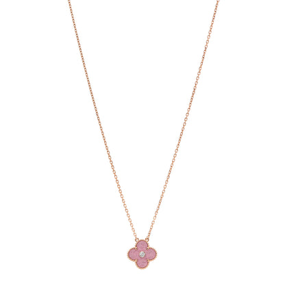 Van Cleef & Arpels 18K Rose Gold Diamond Rhodonite Vintage Alhambra Pendant Necklace 1 of 7