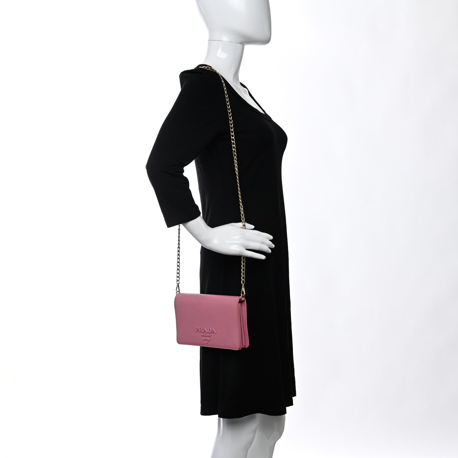 Prada Saffiano Lux Monocrome Chain Wallet Petalo 2 of 9