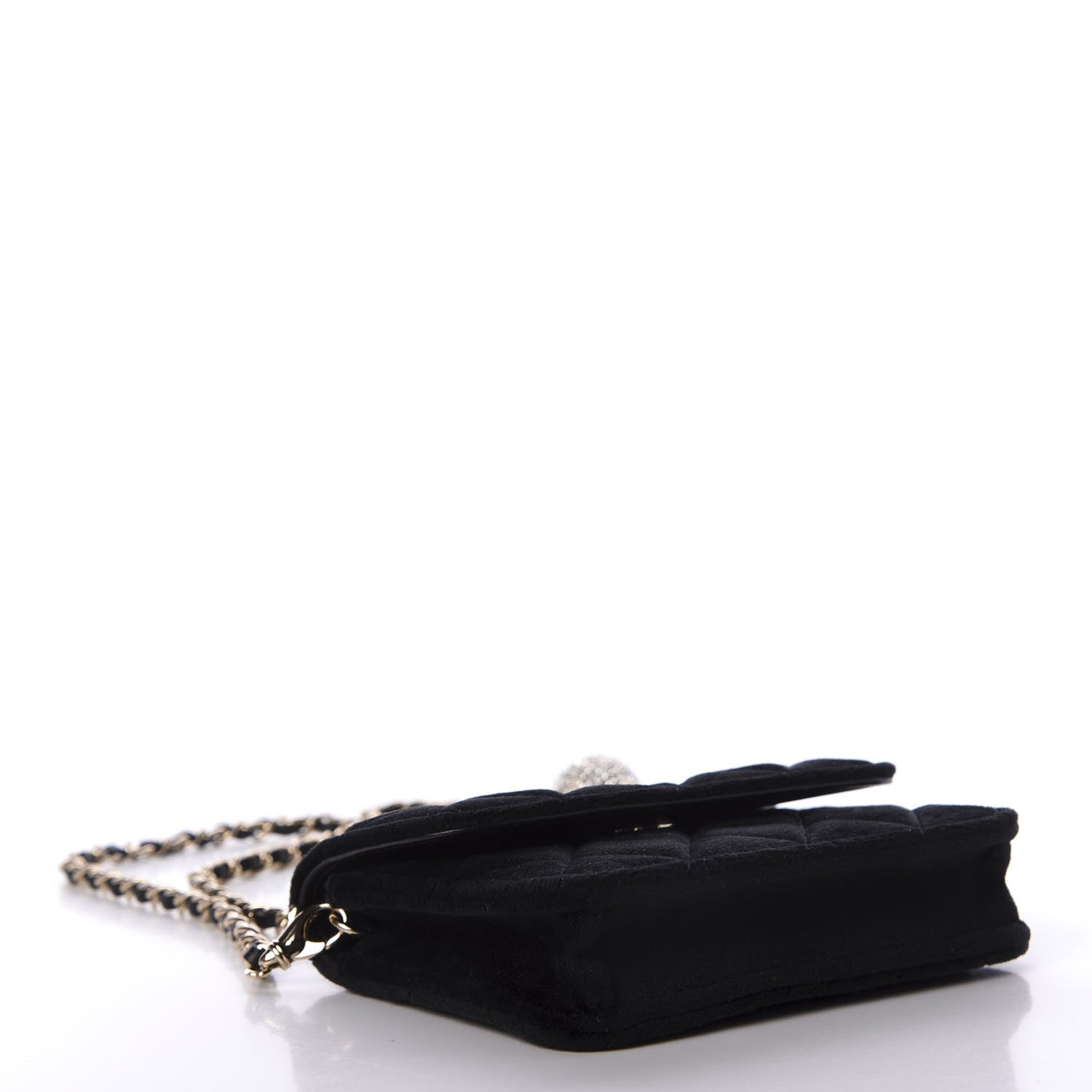 Chanel Velvet Quilted Pearl Crush Clutch With Chain Black 9 of 13