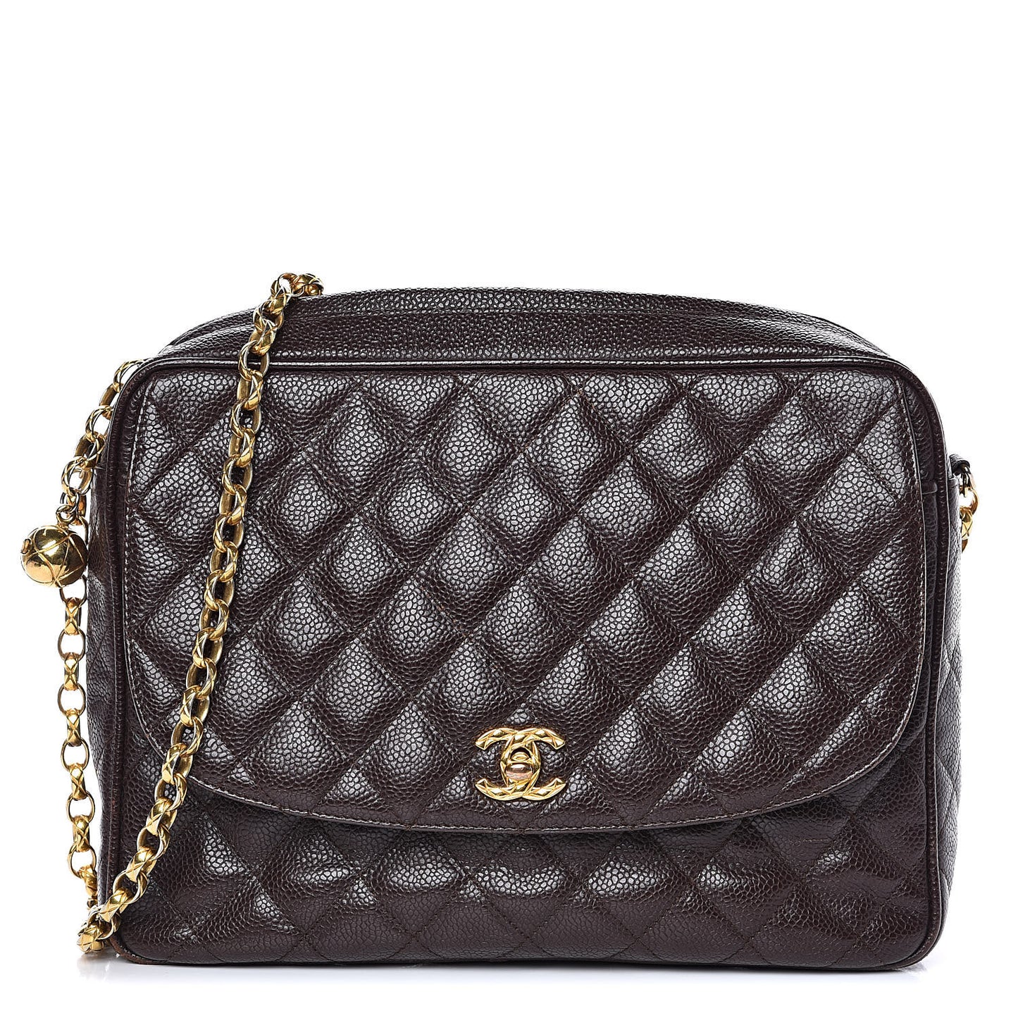 Caviar Quilted Flap Camera Case Brown