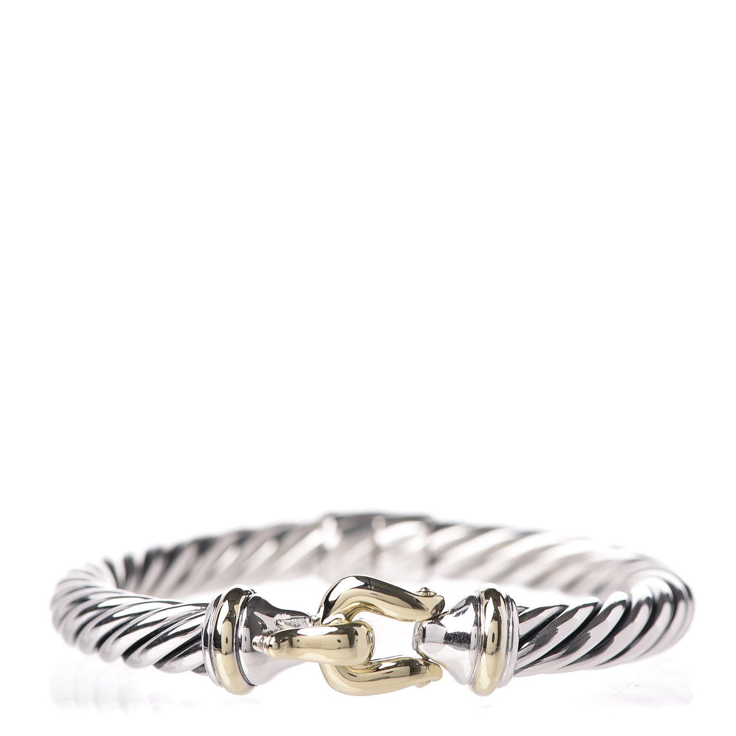Sterling Silver 14K Yellow Gold 8.5mm Cable Buckle Bracelet