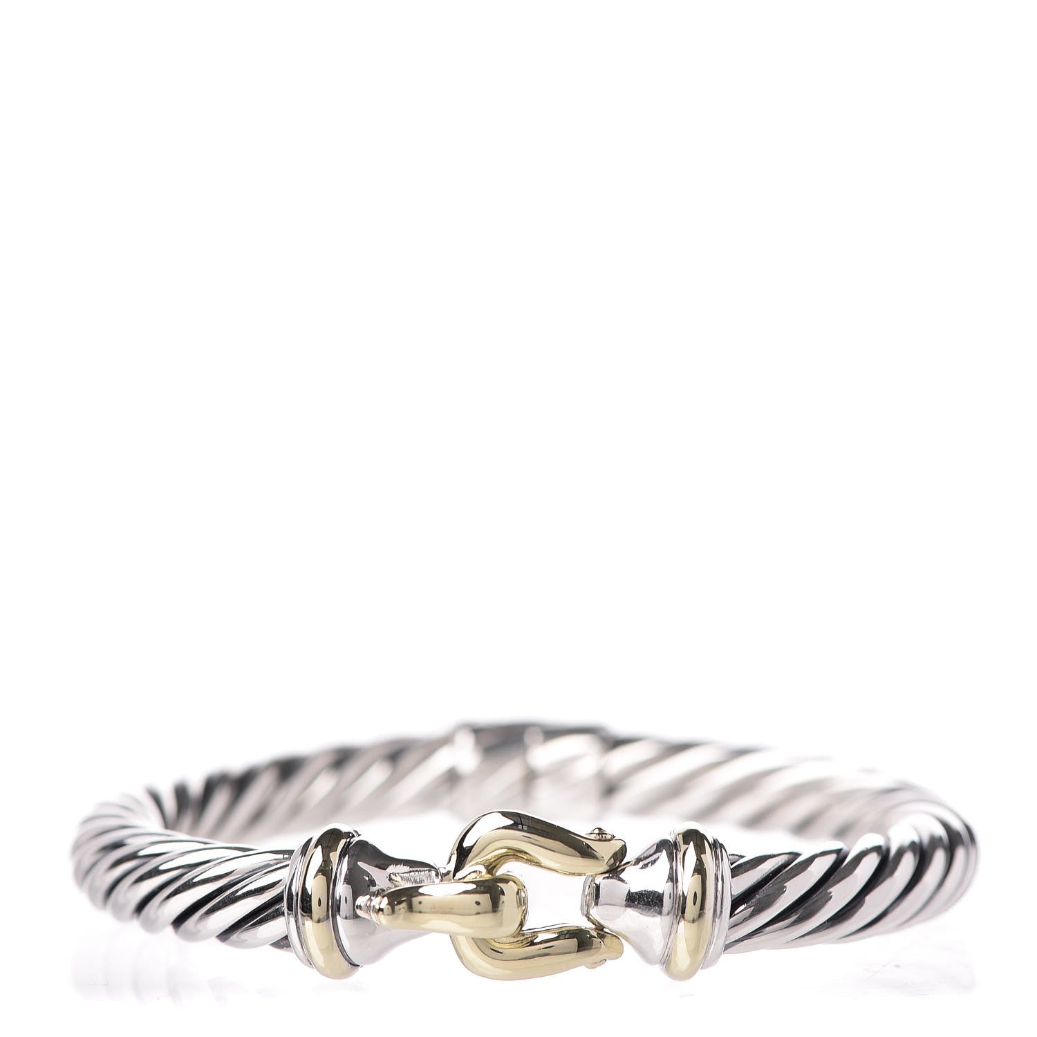 David Yurman Sterling Silver 14K Yellow Gold 8.5mm Cable Buckle Bracelet 1 of 4