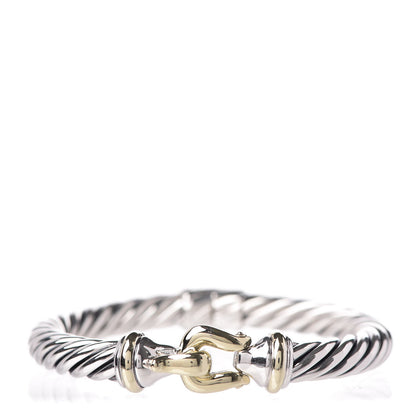 David Yurman Sterling Silver 14K Yellow Gold 8.5mm Cable Buckle Bracelet 1 of 4
