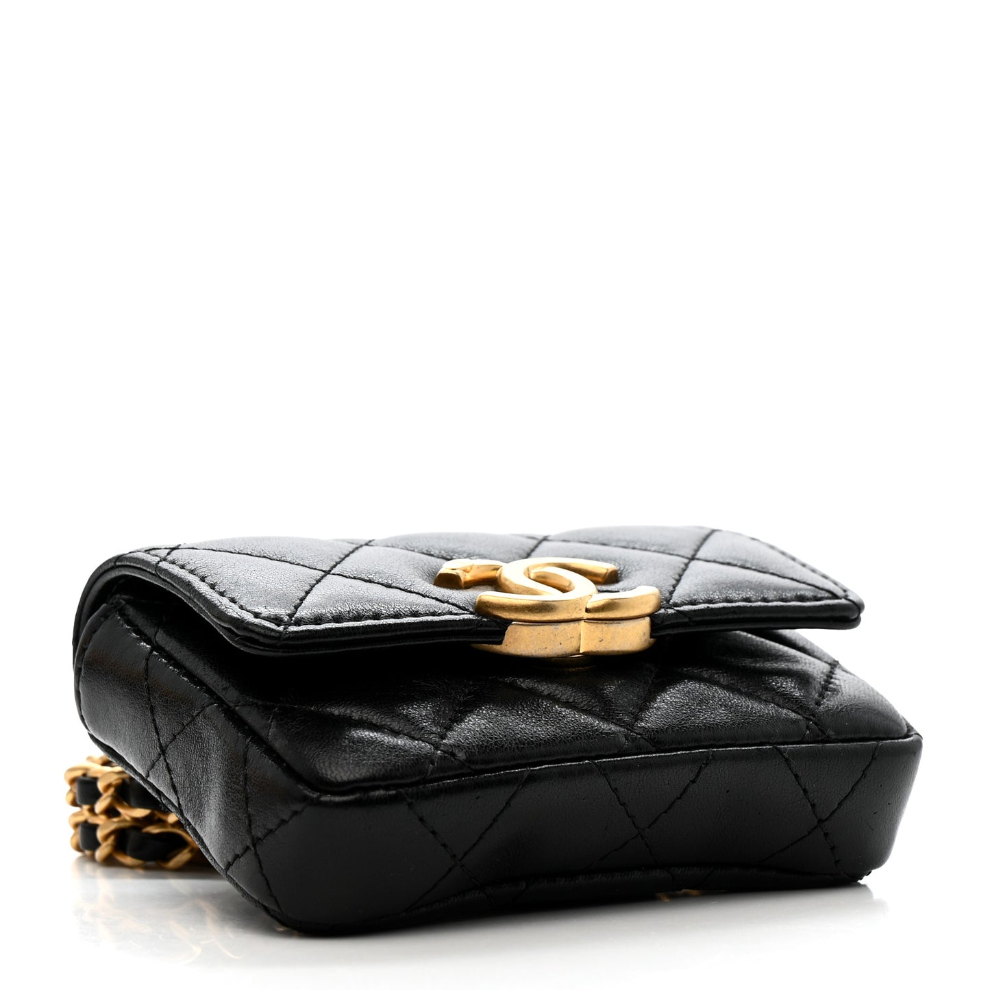 Lambskin Quilted Flap Chain Belt Bag Black