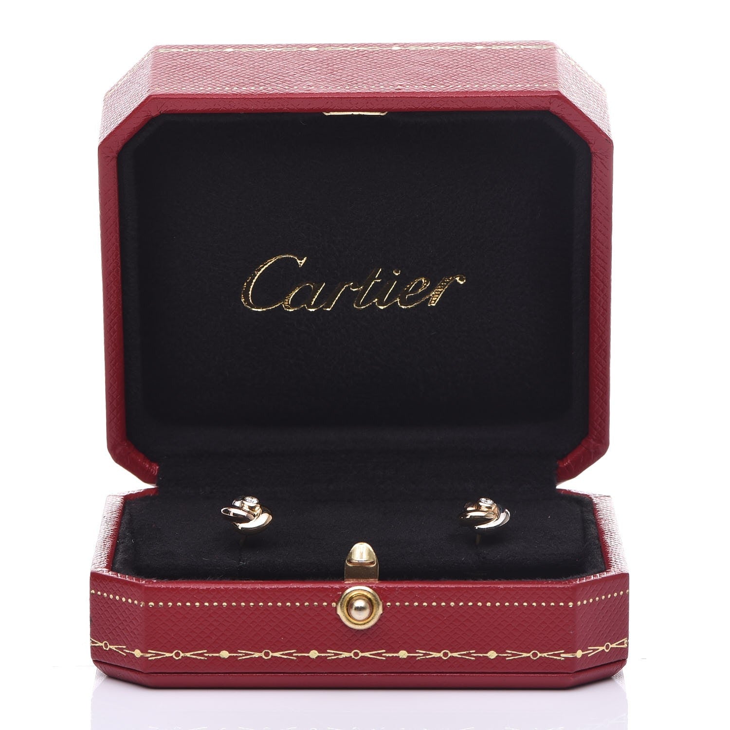Cartier 18K Pink Yellow White Gold Diamond Trinity Stud Earrings 4 of 4