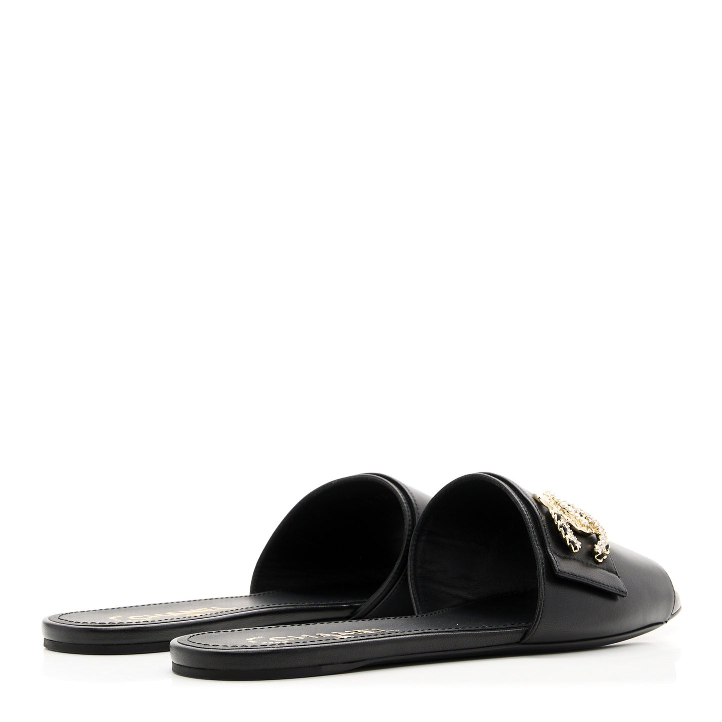 Lambskin Pearl Crystal CC Sandals 39.5 Black