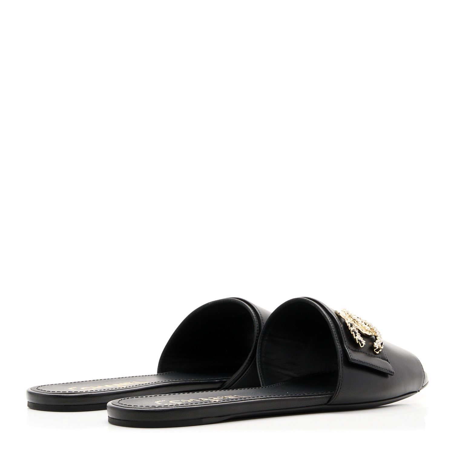 Chanel Lambskin Pearl Crystal CC Sandals 39.5 Black 4 of 9