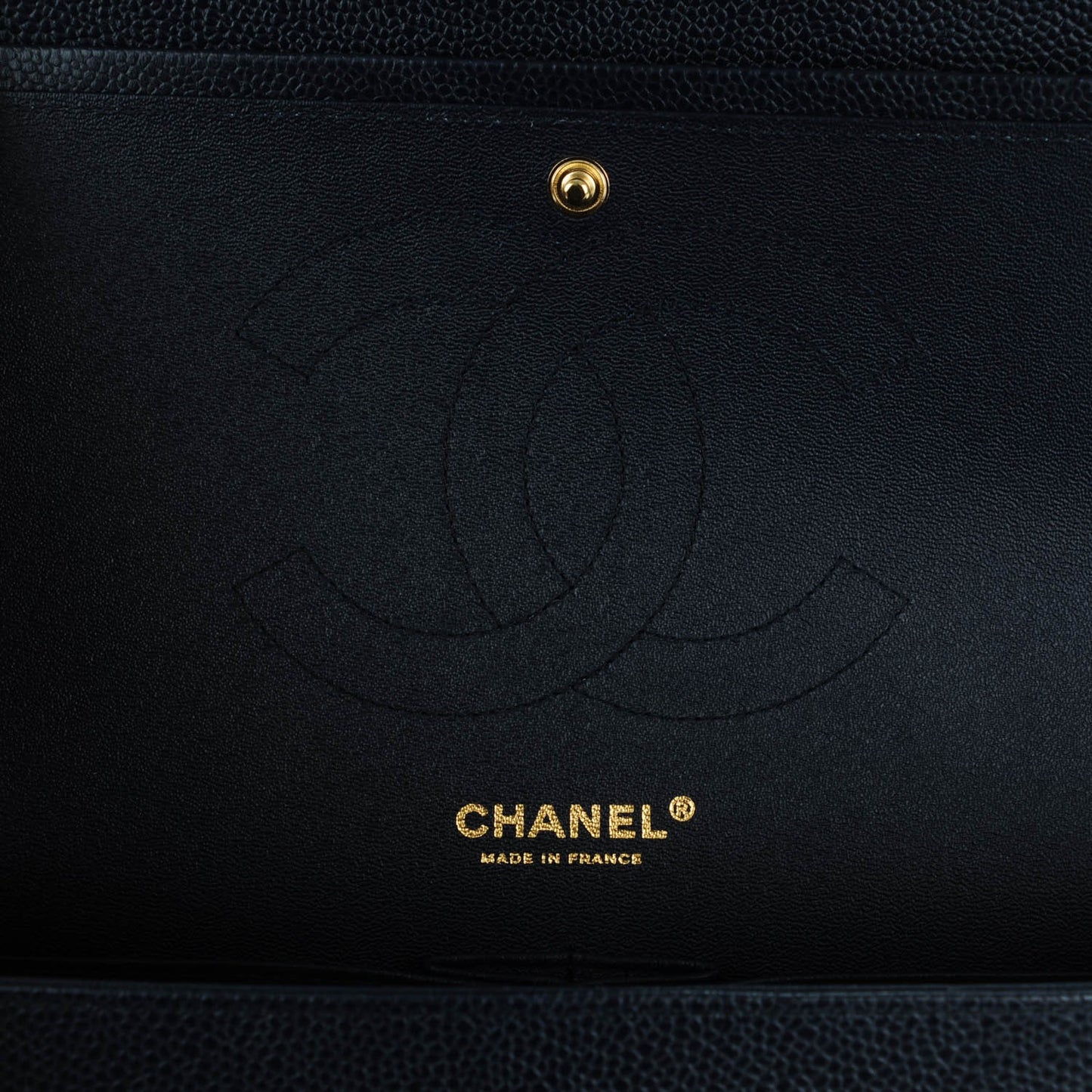 Caviar Quilted Jumbo Double Flap Navy Blue
