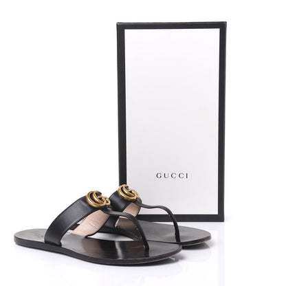 Gucci Calfskin GG Marmont Thong Sandals 39.5 Black 8 of 8
