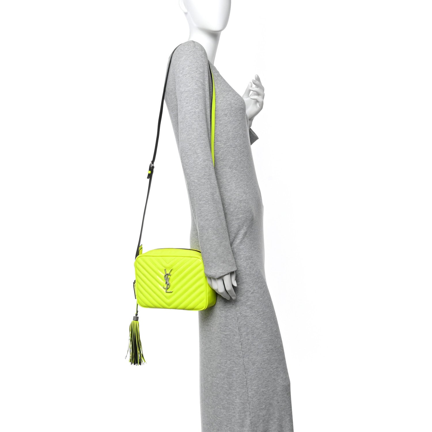 Saint Laurent Patent Calfskin Matelasse Monogram Lou Camera Bag Neon Yellow 2 of 11