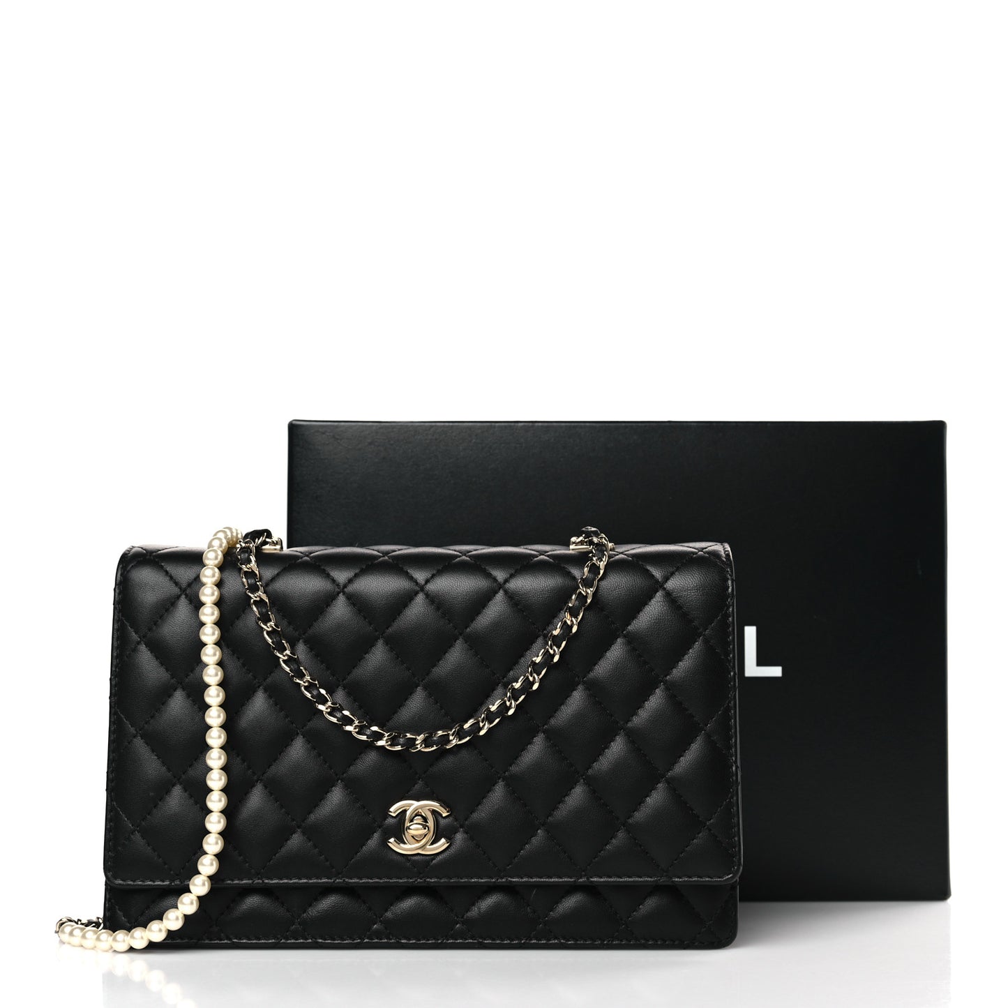 Lambskin Quilted Fantasy Pearl Flap Black