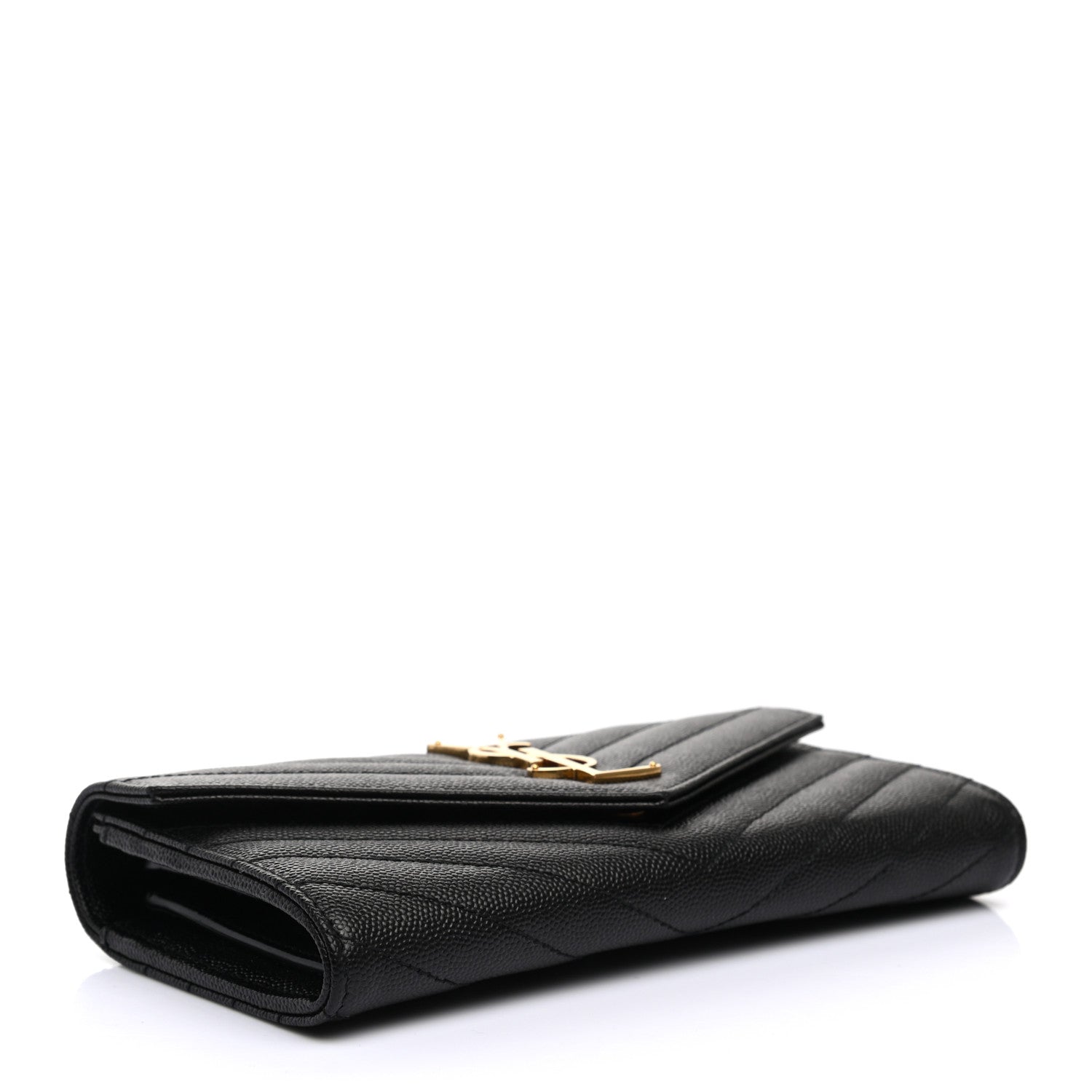 Saint Laurent Grain De Poudre Matelasse Chevron Monogram Flap Wallet Black 4 of 8
