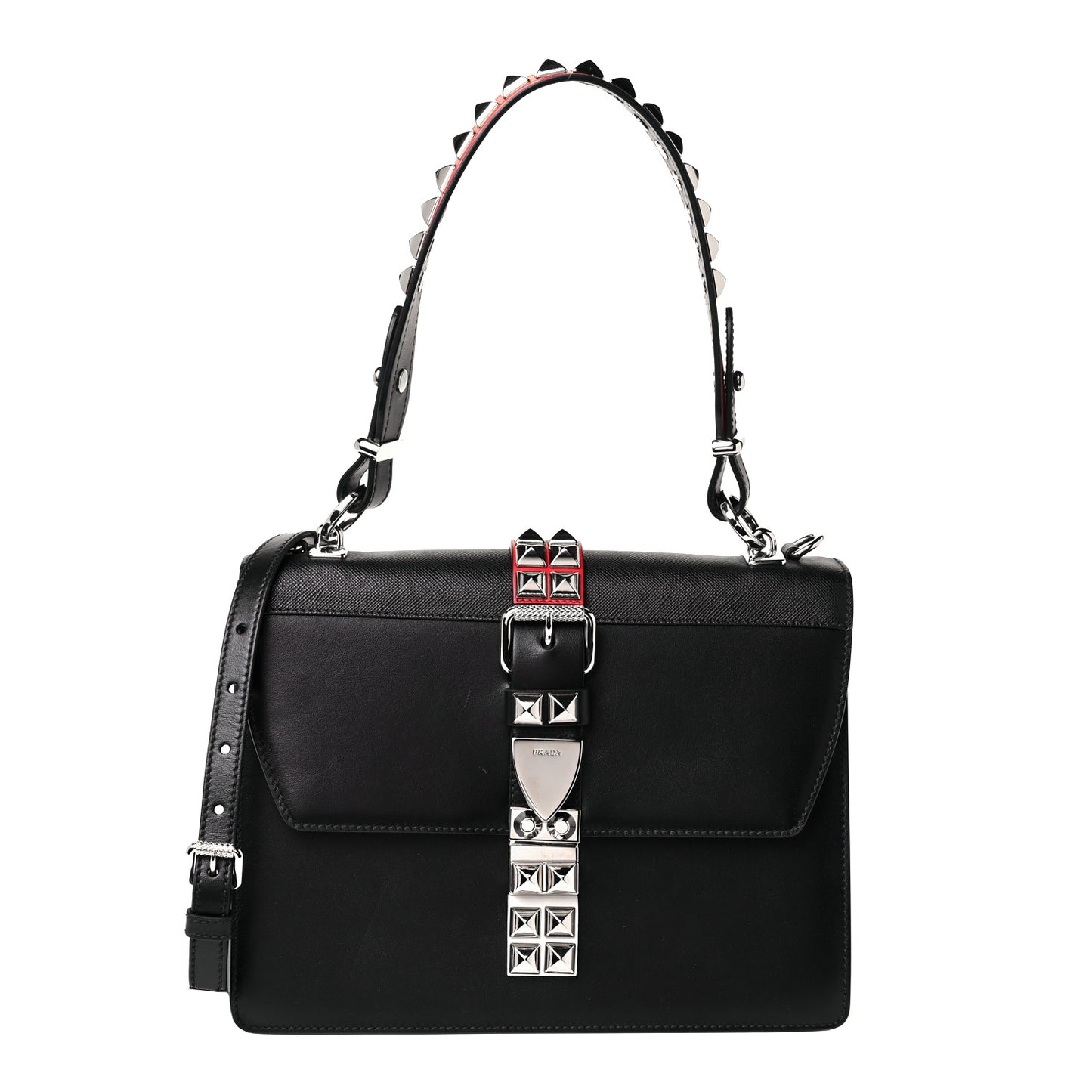 Saffiano City Calfskin Studded Elektra Shoulder Bag Black Fuoco