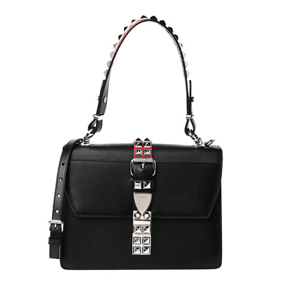 Prada Saffiano City Calfskin Studded Elektra Shoulder Bag Black Fuoco 1 of 12