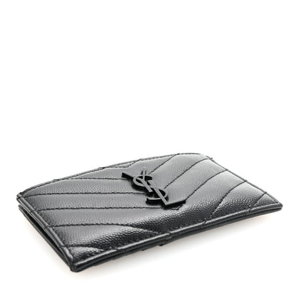 Saint Laurent Grain De Poudre Matelasse Chevron Monochrome Fragments Zippered Card Case Black 4 of 7