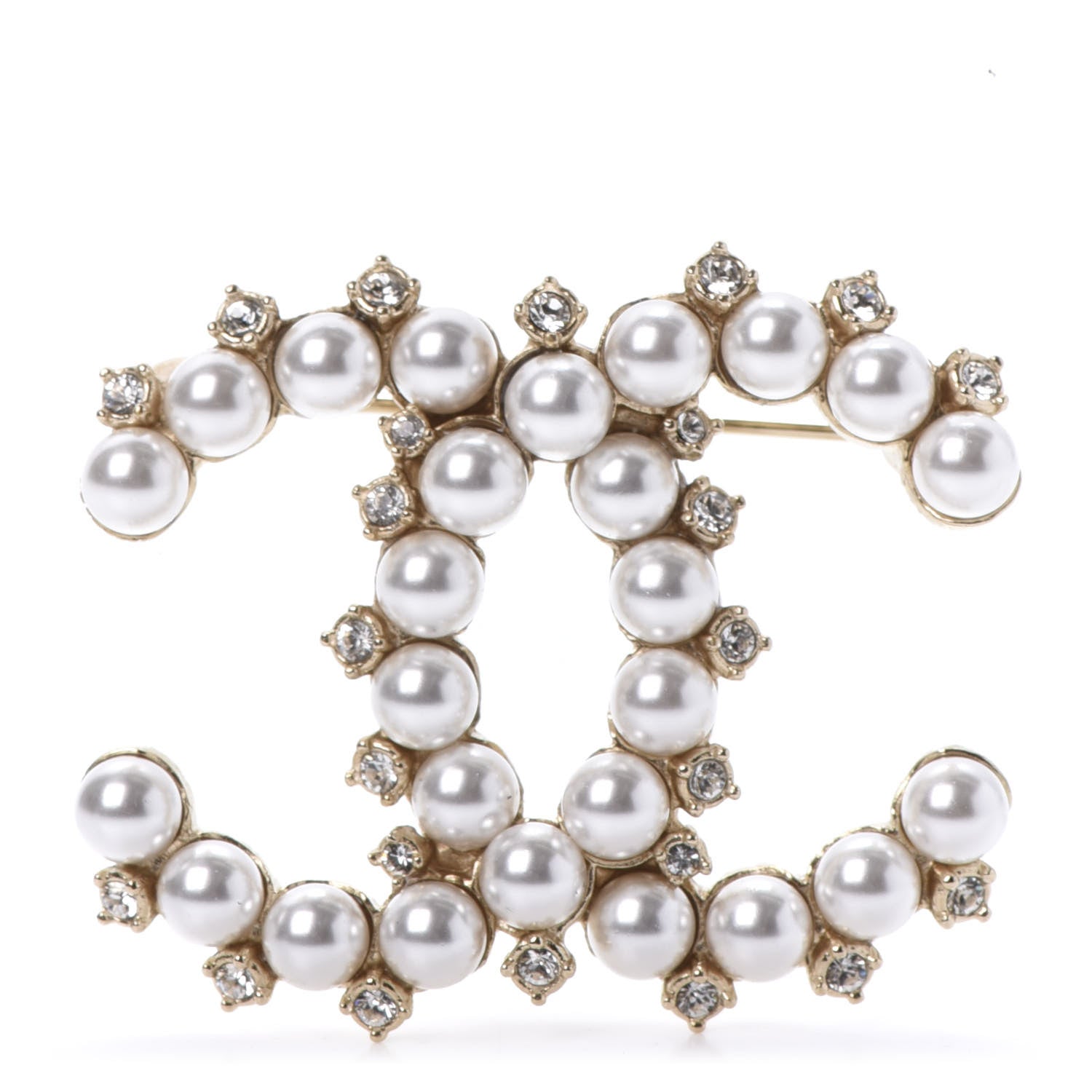 Chanel Pearl Crystal CC Brooch Gold 1 of 5