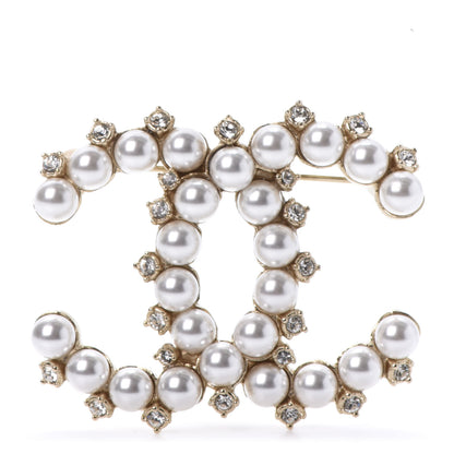 Chanel Pearl Crystal CC Brooch Gold 1 of 5