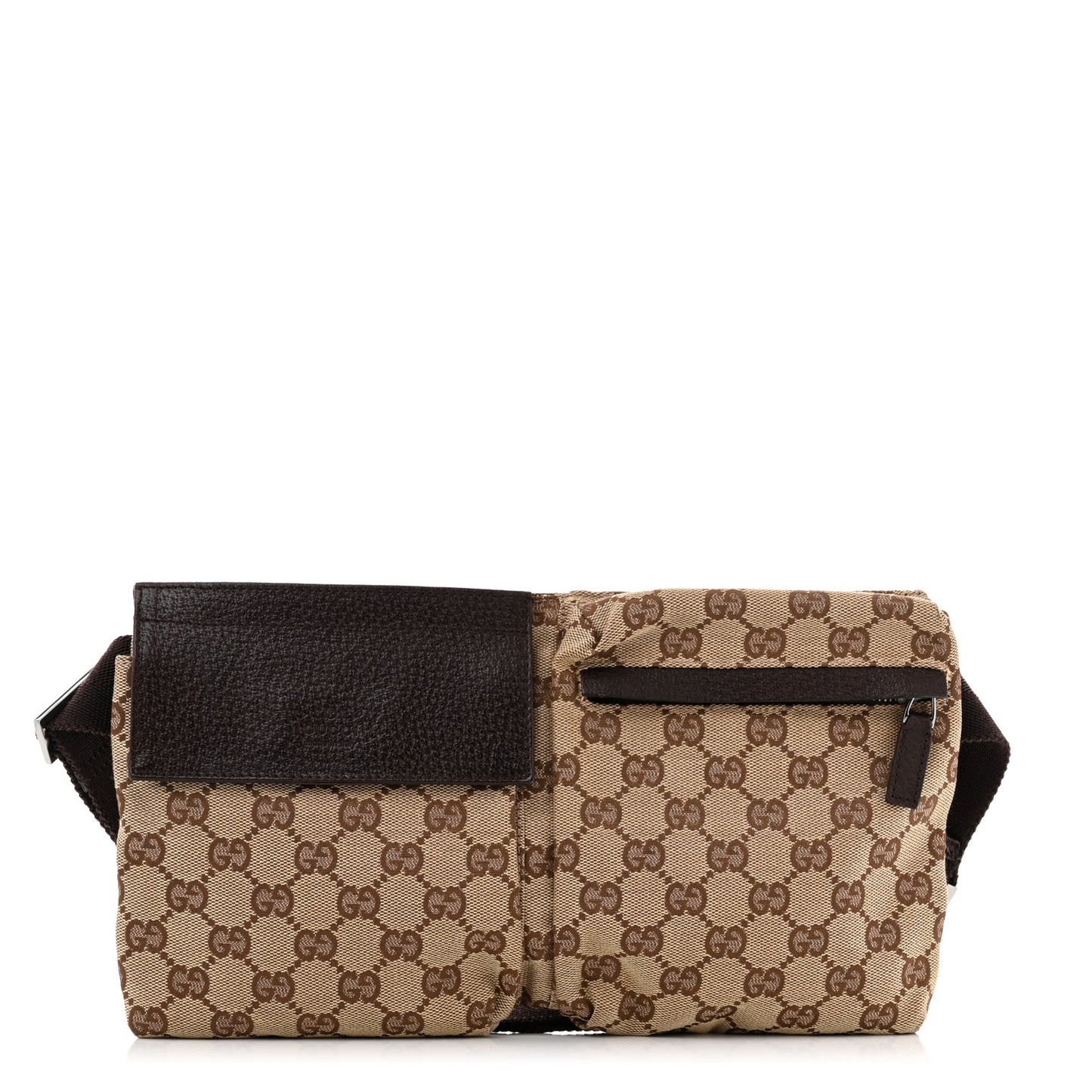 GG Monogram Double Pocket Belt Bag Dark Brown