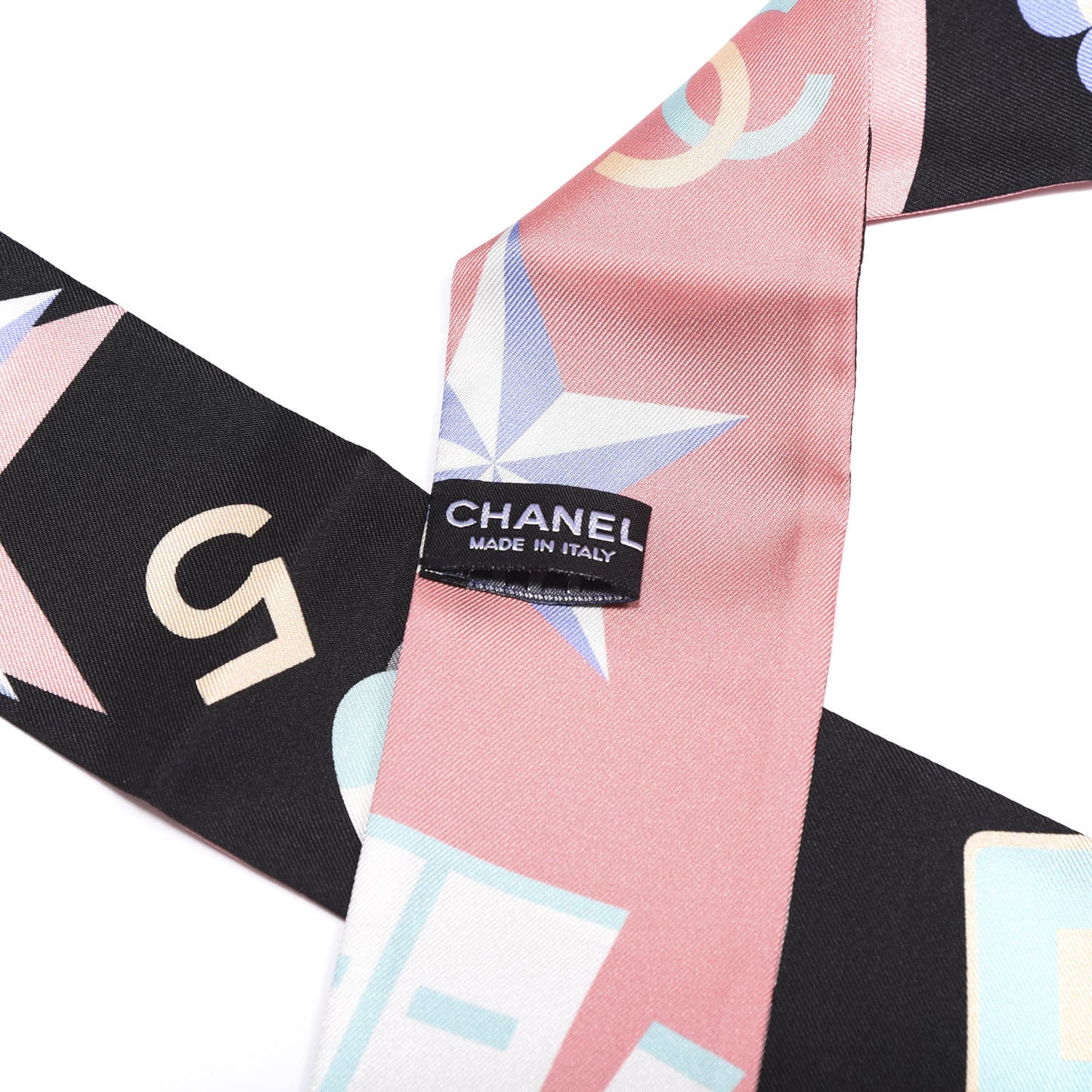 Silk Twill Slim Bandeau Scarf Pink Black