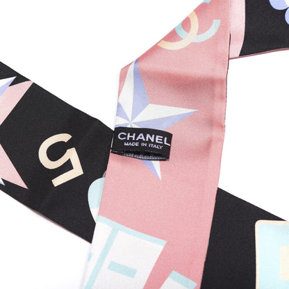 Chanel Silk Twill Slim Bandeau Scarf Pink Black 2 of 2