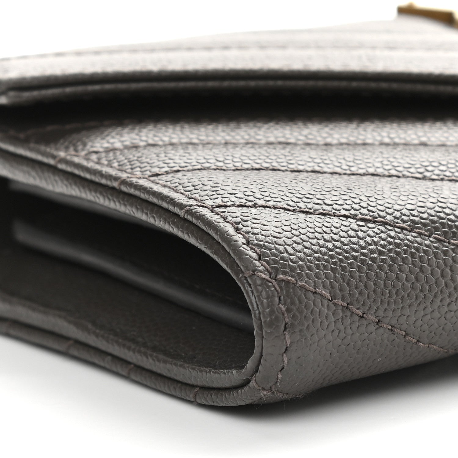 Saint Laurent Grain De Poudre Matelasse Chevron Monogram Flap Wallet Fog 6 of 8