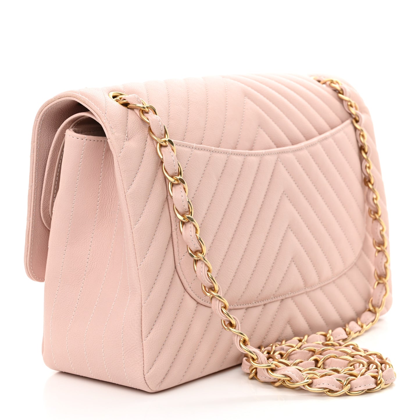 Calfskin Chevron Quilted Jumbo Double Flap Light Pink