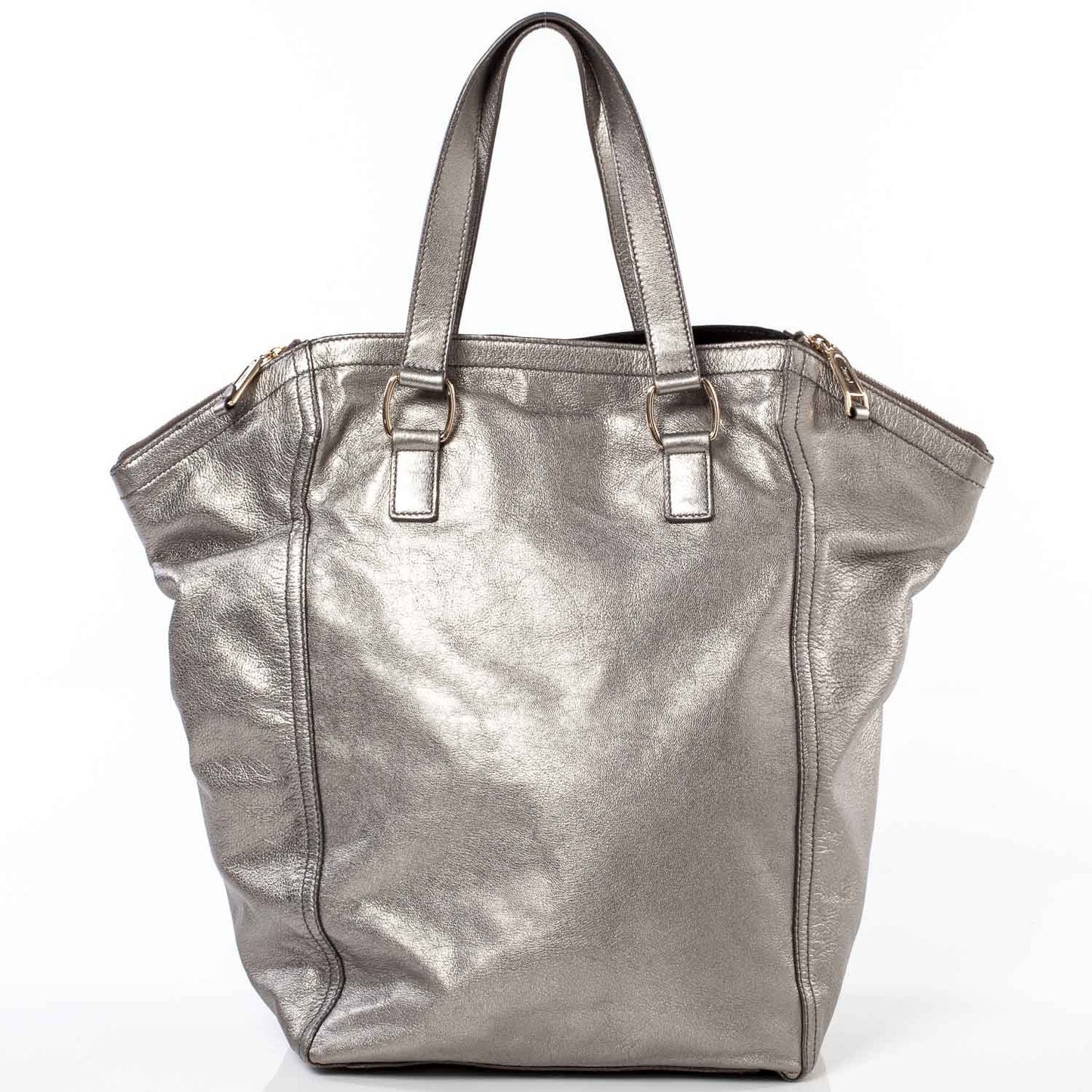 Leather Large Downtown Tote Silver