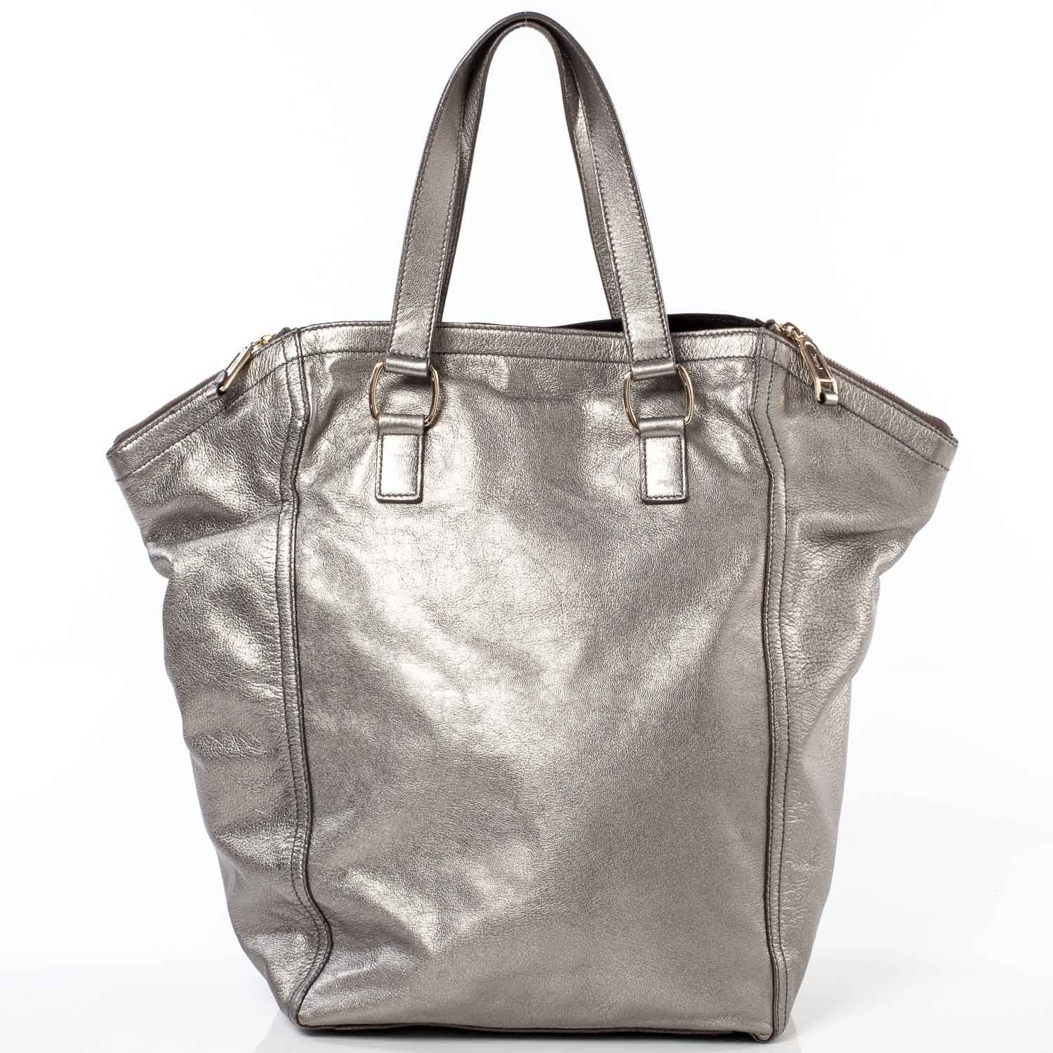 Saint Laurent Leather Large Downtown Tote Silver 4 of 9