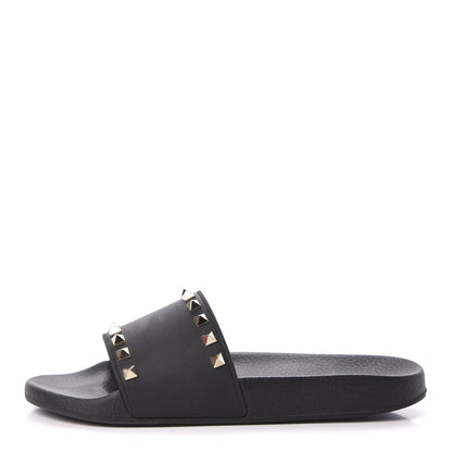 Valentino Garavani Rubber Rockstud Slide Sandals 40 Black 1 of 8