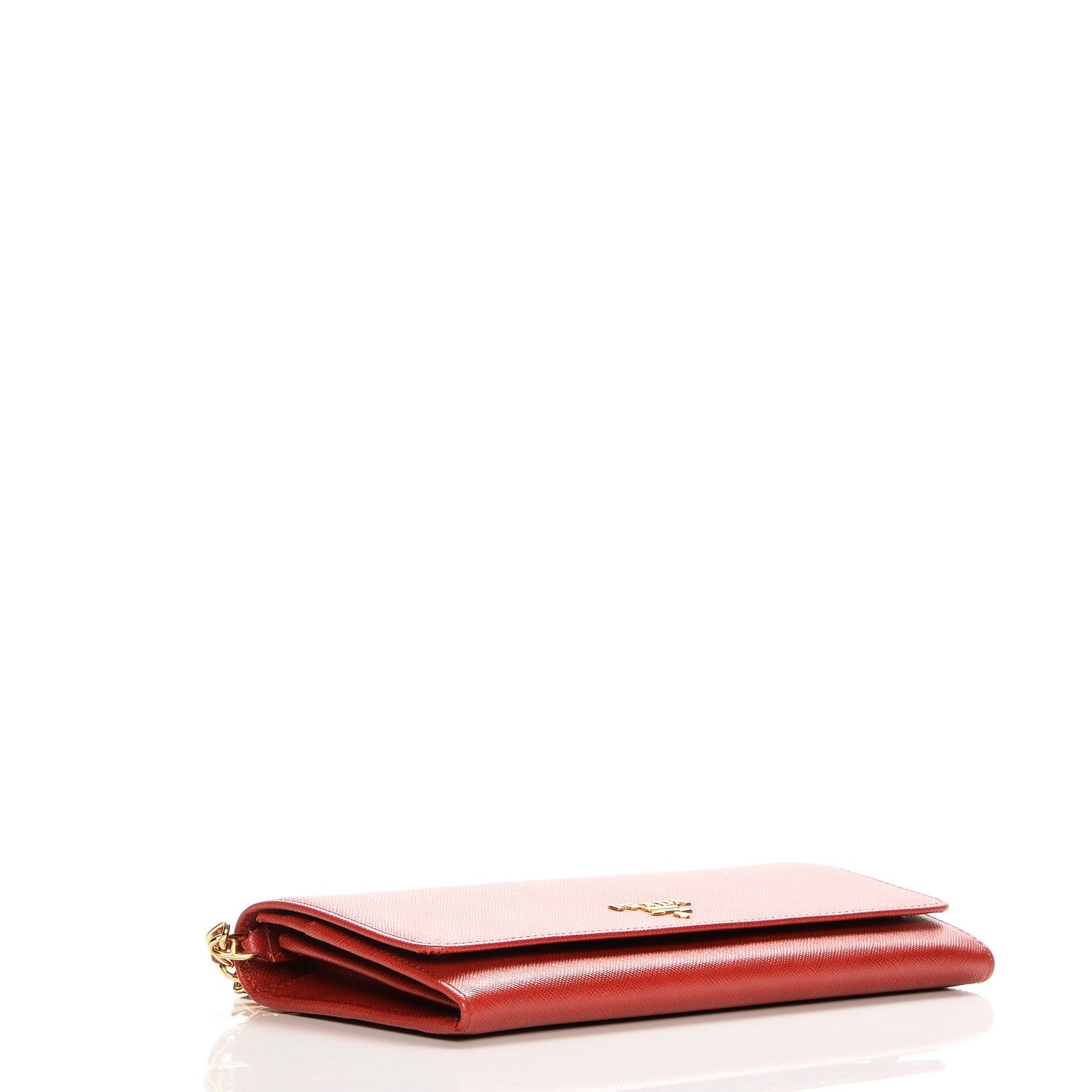 Prada Saffiano Metal Oro Chain Wallet Fuoco 4 of 9