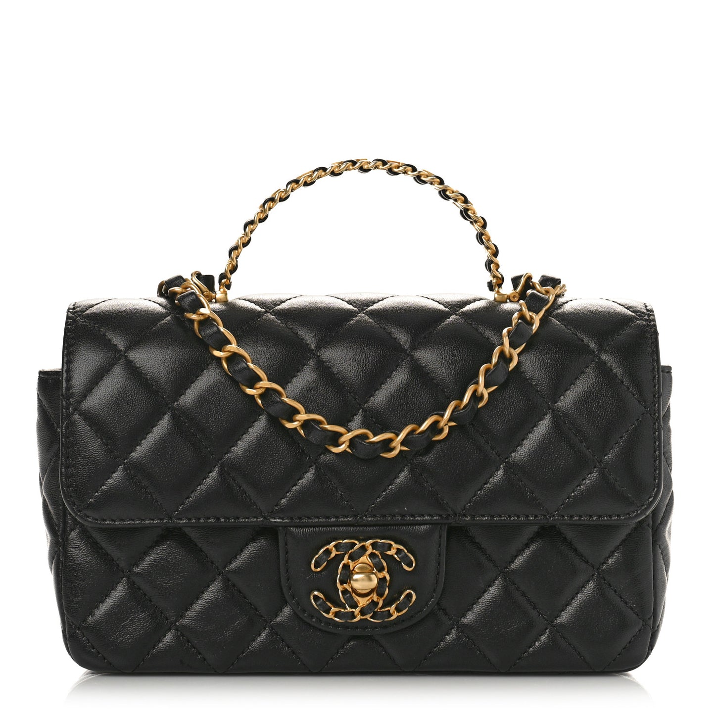 Lambskin Quilted Mini Strass On Top Flap Black