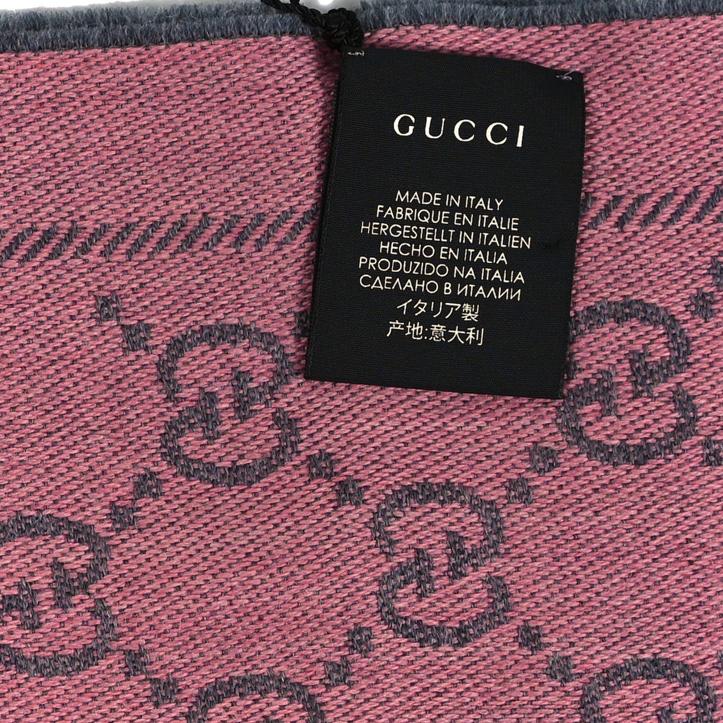 Wool Jacquard GG Monogram Sten Fringe Scarf Graphite Pink