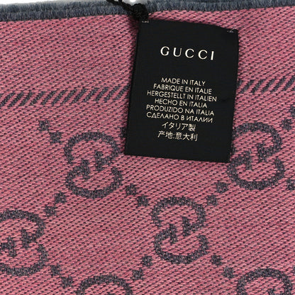 Gucci Wool Jacquard GG Monogram Sten Fringe Scarf Graphite Pink 4 of 4