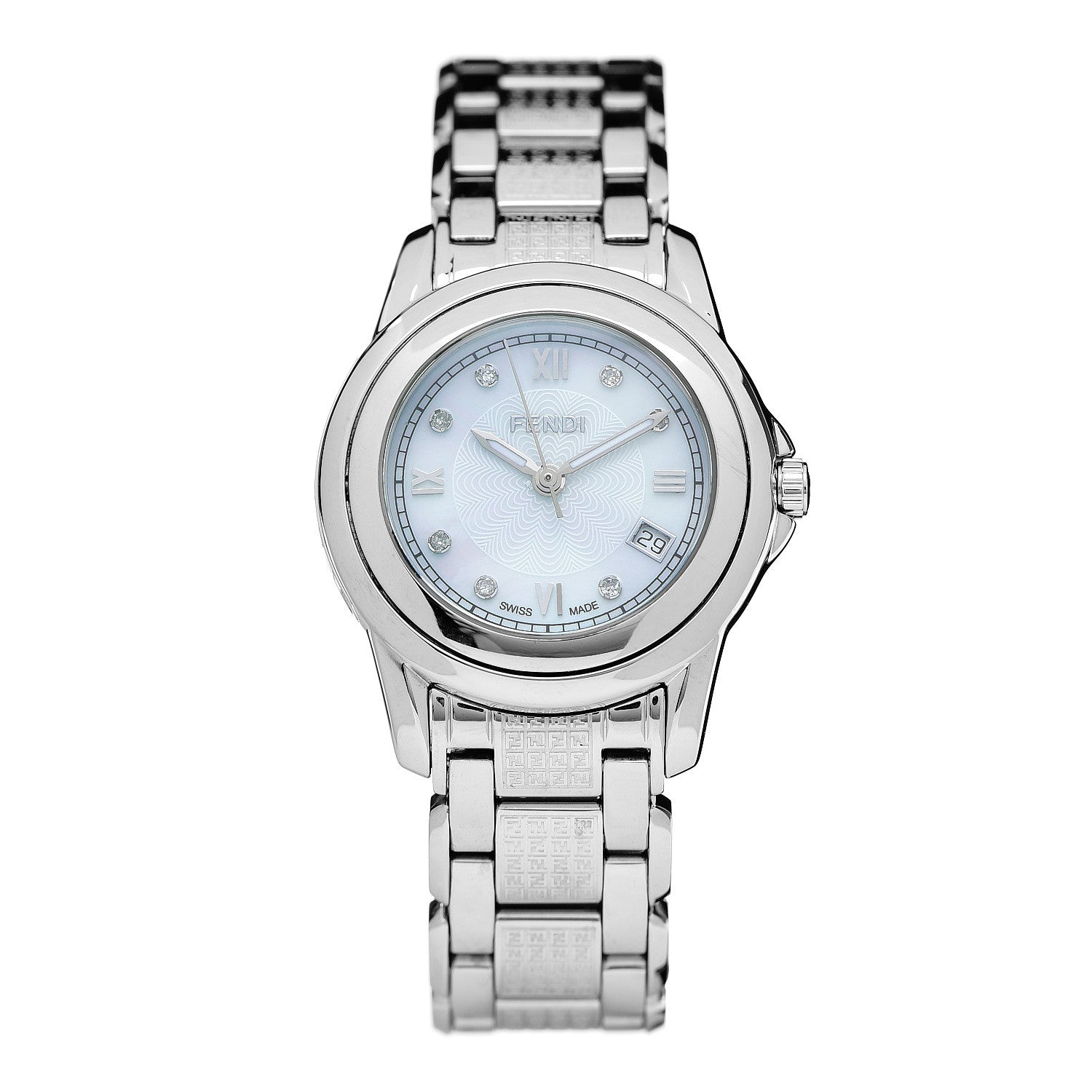 Fendi Stainless Steel Diamond Mother of Pearl 30mm Quartz Watch 1 of 5
