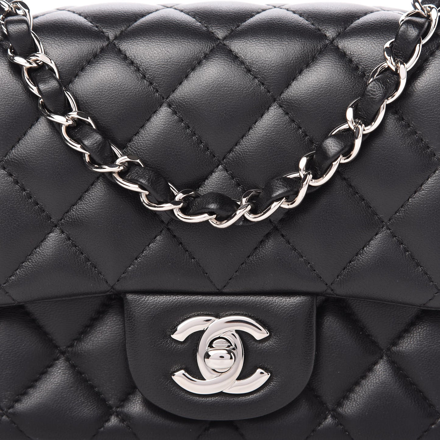 Lambskin Quilted Mini Square Flap Black