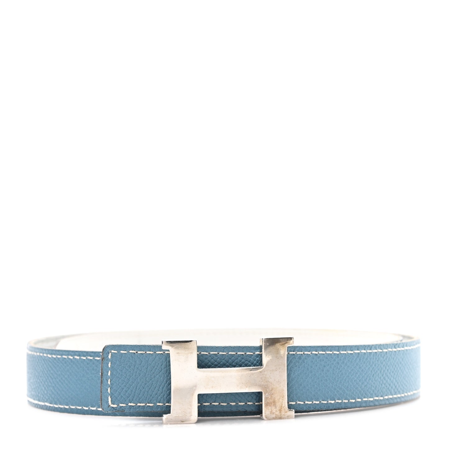 Swift Epsom Strie 24mm H Belt 85 34 White Blue Jean