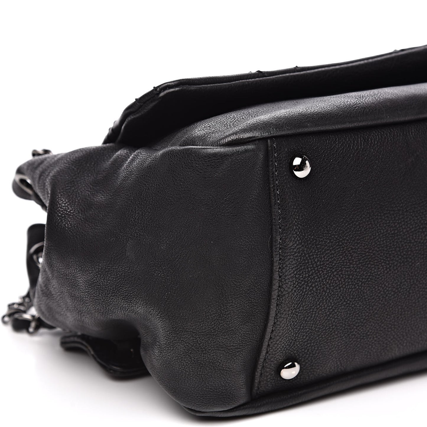 Calfskin Diamond Stitch Accordion Flap Black