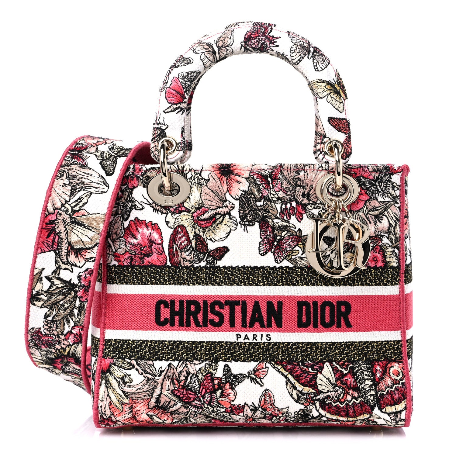 Christian Dior Canvas Embroidered Butterfly Print Medium Lady D-Lite Multicolor 1 of 10