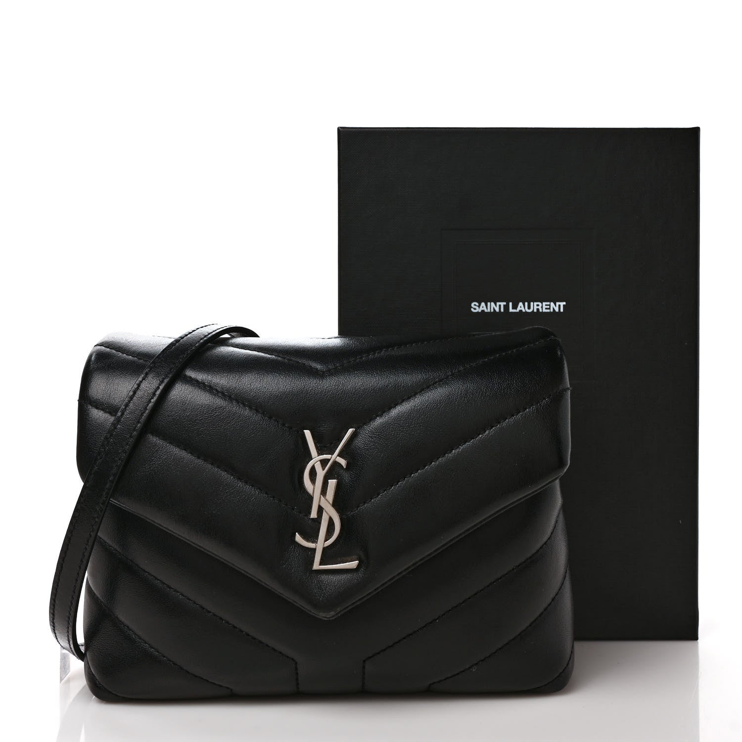 Saint Laurent Calfskin Y Quilted Monogram Toy Loulou Crossbody Bag Black 9 of 9