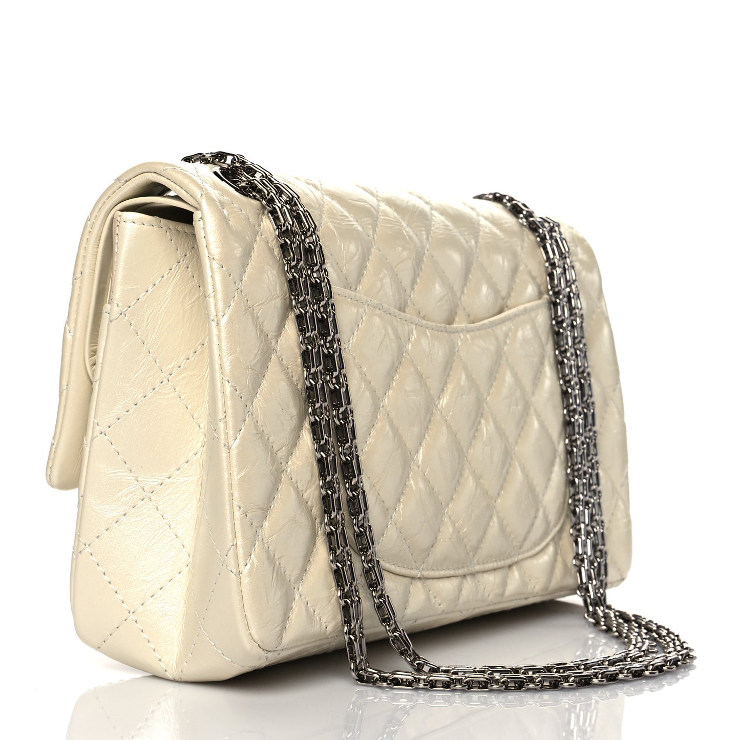 Metallic Aged Calfskin Quilted 2.55 Reissue 226 Flap White