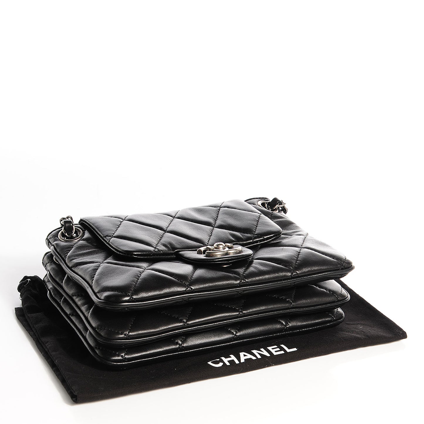 Lambskin Quilted 3 Flap Black
