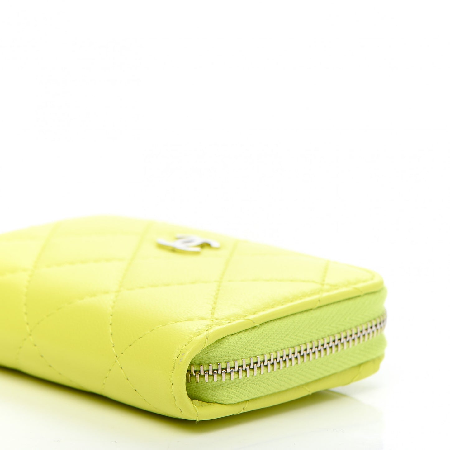 Lambskin Quilted Zip Coin Purse Wallet Neon Yellow