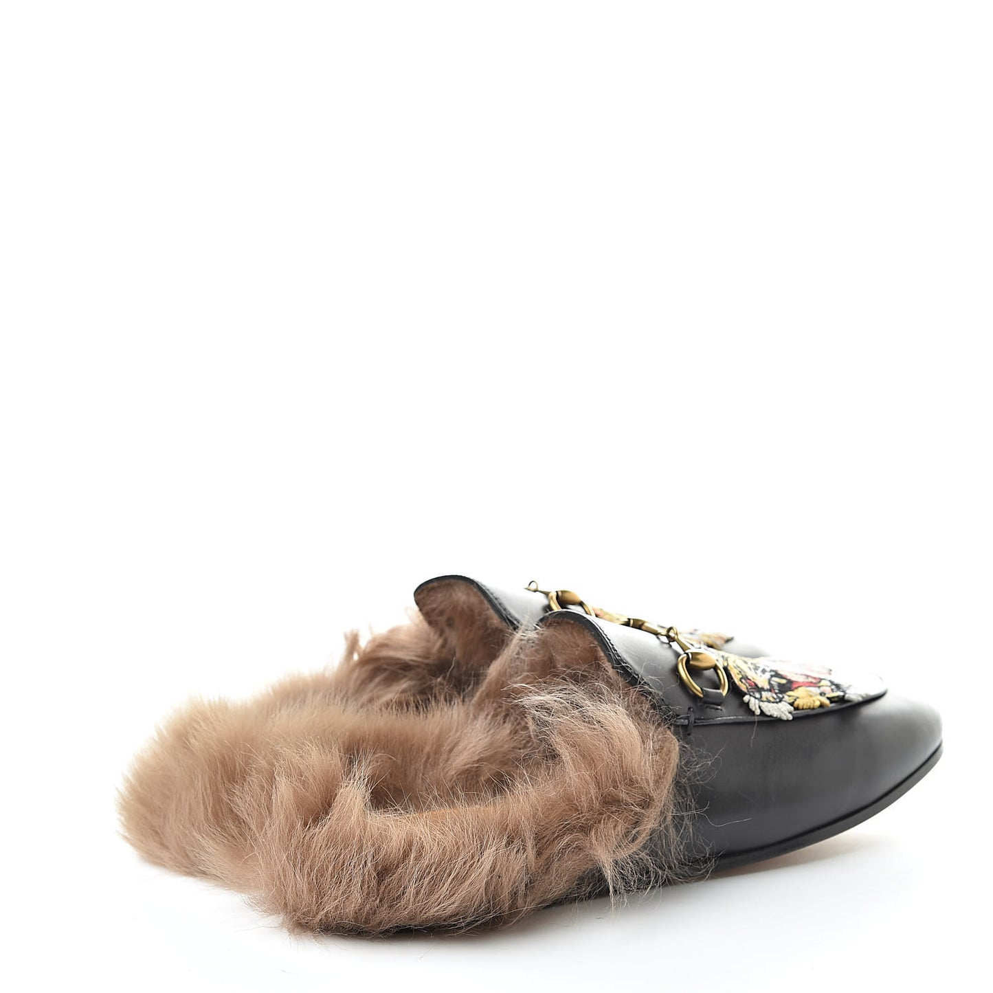 Calfskin Fur Tiger Embroidered Womens Princetown Slippers 36 Black