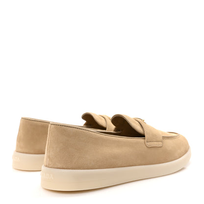 Prada Vitello Scamosciato Metal Triangle Logo Saint Tropez 25mm Loafers 40 Ecru 4 of 9
