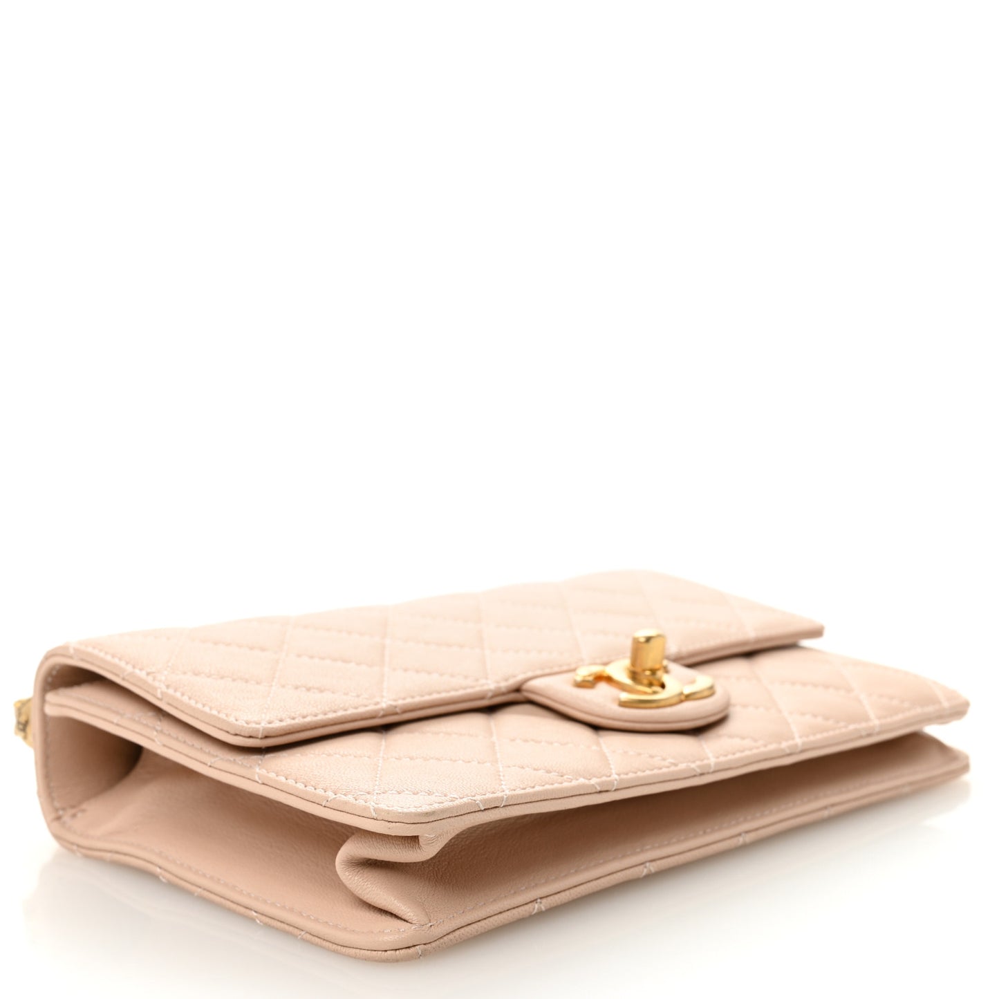 Goatskin Quilted Small Chic Pearls Flap Beige