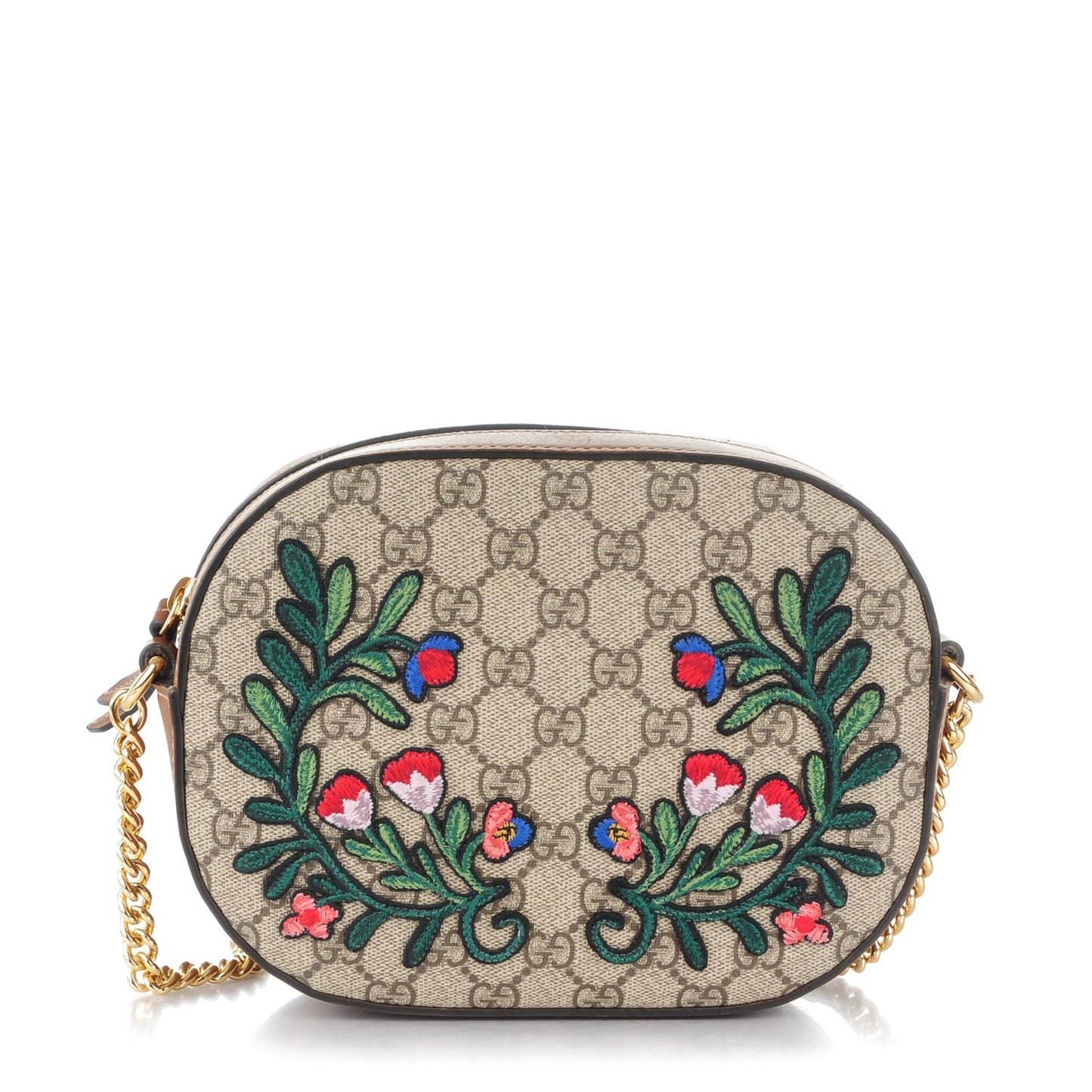 GG Supreme Monogram Floral Embroidered Mini Chain Shoulder Bag Beige Tuscany