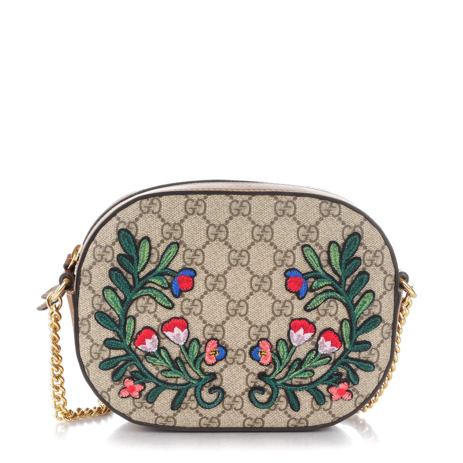 Gucci GG Supreme Monogram Floral Embroidered Mini Chain Shoulder Bag Beige Tuscany 1 of 7