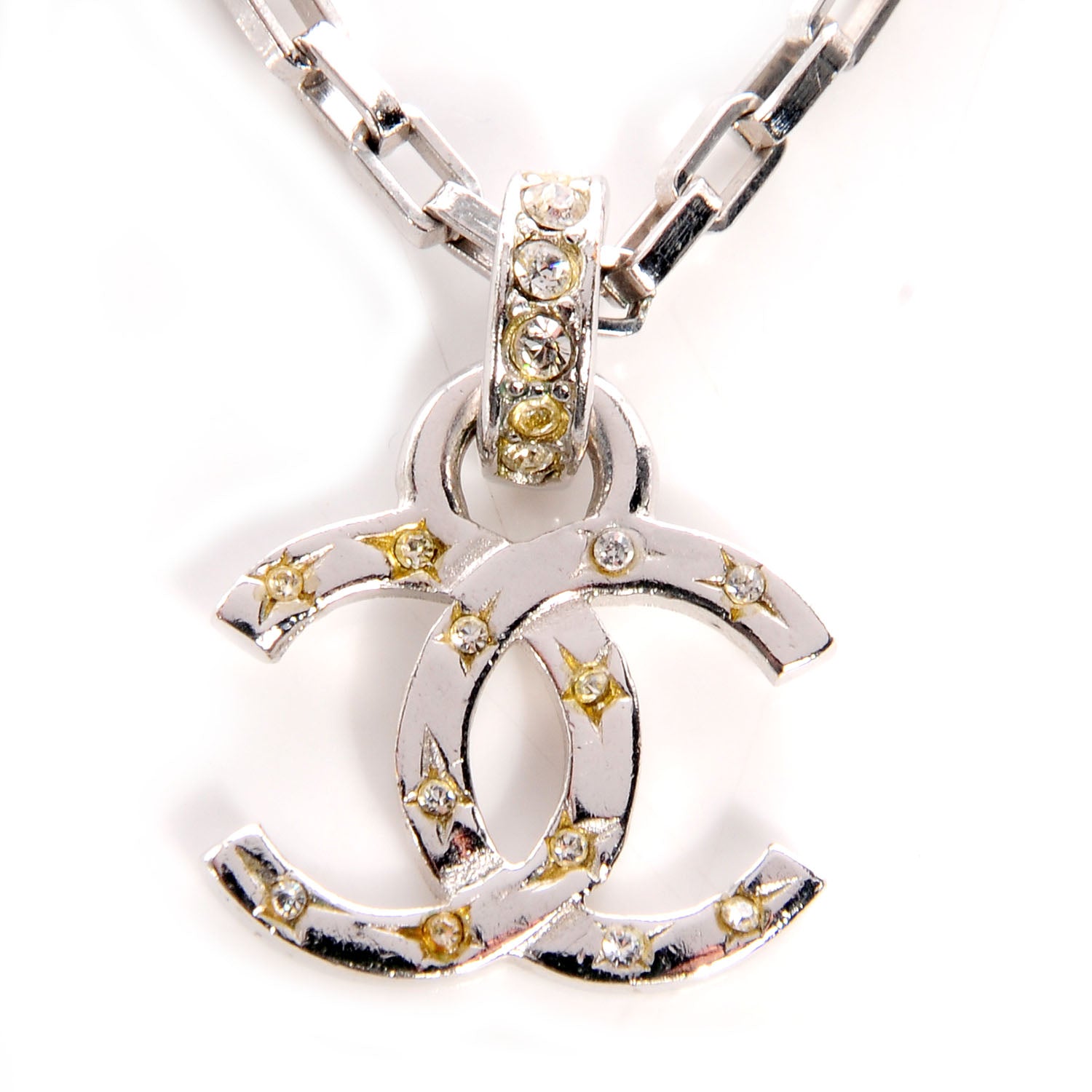 Chanel Crystal CC Star Pendant Necklace Silver 3 of 5
